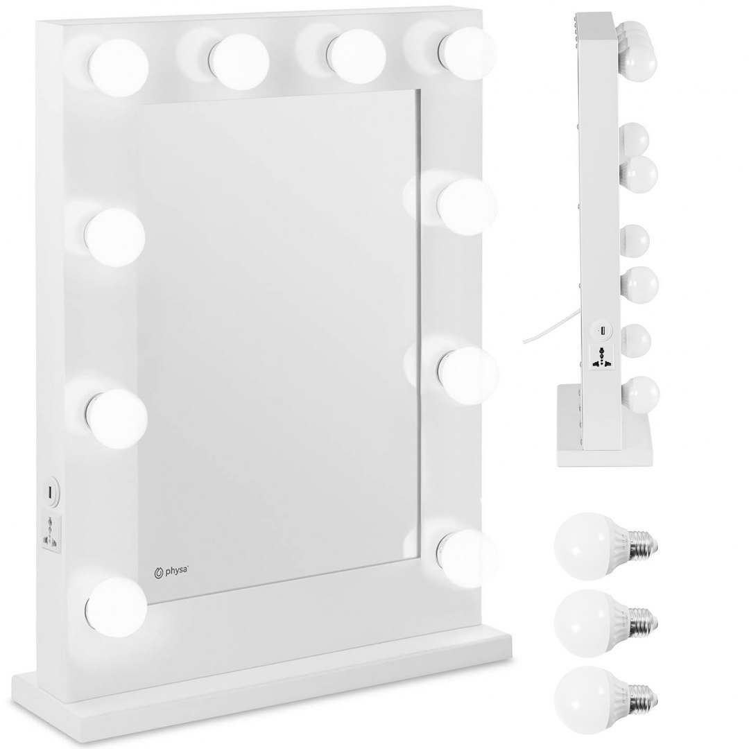 Lustro kosmetyczne do makijażu wizażu z oświetleniem 10 żarówek LED USB 67.5x50.5 cm Physa Lustro kosmetyczne do makijażu wizażu z oświetleniem 10 żarówek LED USB 67.5x50.5 cm Physa