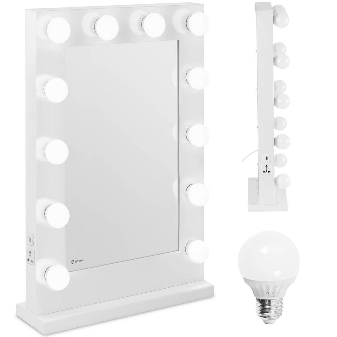 Lustro kosmetyczne do makijażu wizażu z oświetleniem 12 żarówek LED USB 78x50 cm Physa Lustro kosmetyczne do makijażu wizażu z oświetleniem 12 żarówek LED USB 78x50 cm Physa