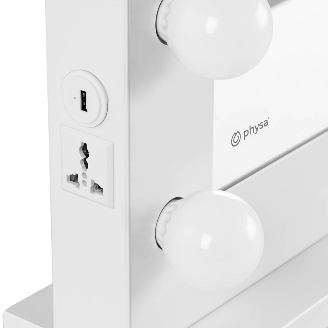 Lustro kosmetyczne do makijażu wizażu z oświetleniem 12 żarówek LED USB 78x50 cm Physa Lustro kosmetyczne do makijażu wizażu z oświetleniem 12 żarówek LED USB 78x50 cm Physa