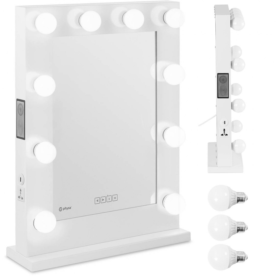 Lustro kosmetyczne do makijażu wizażu z oświetleniem i głośnikiem 10 żarówek LED BT USB 67.5x50.5 cm Physa Lustro kosmetyczne do makijażu wizażu z oświetleniem i głośnikiem 10 żarówek LED BT USB 67.5x50.5 cm Physa