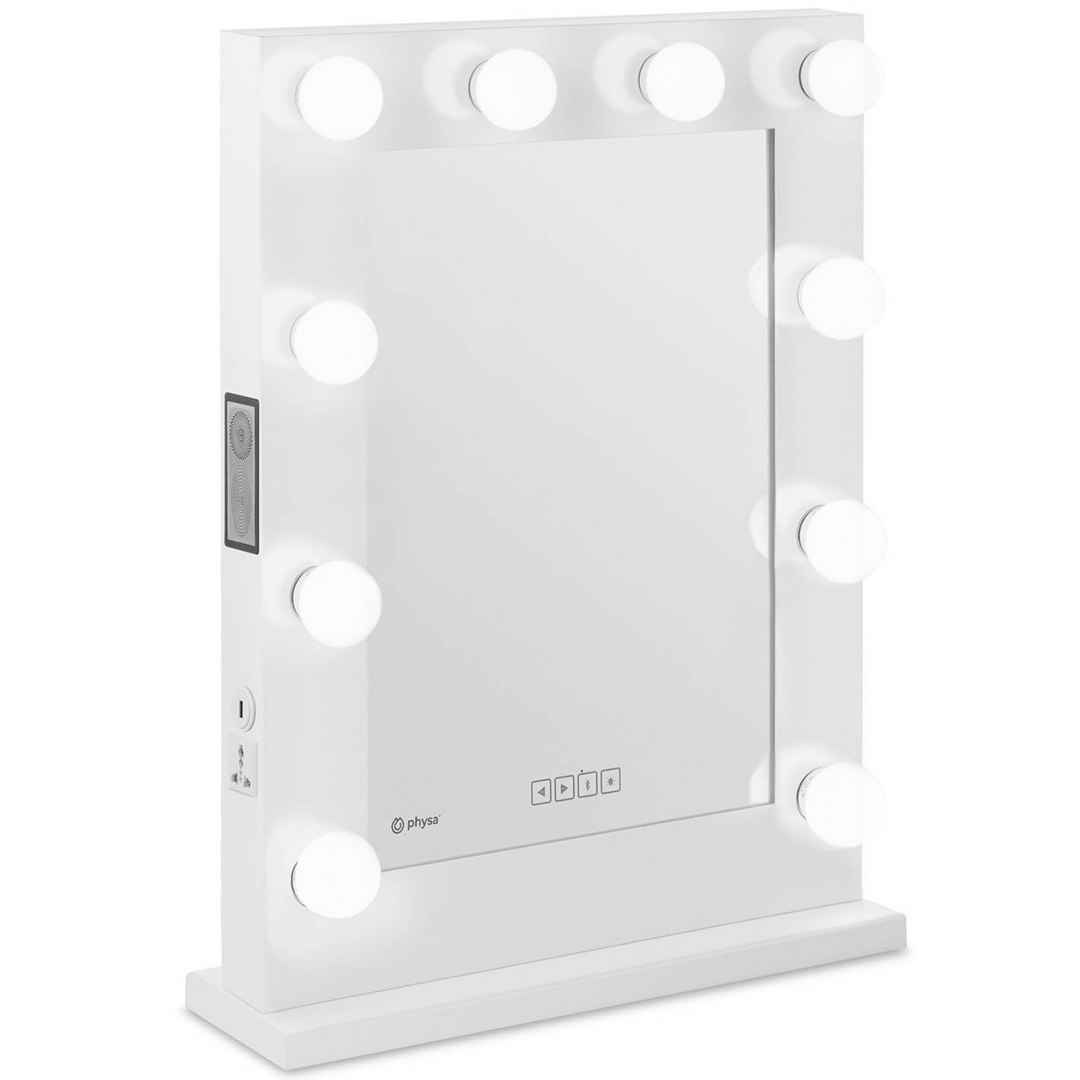 Lustro kosmetyczne do makijażu wizażu z oświetleniem i głośnikiem 10 żarówek LED BT USB 67.5x50.5 cm Physa Lustro kosmetyczne do makijażu wizażu z oświetleniem i głośnikiem 10 żarówek LED BT USB 67.5x50.5 cm Physa