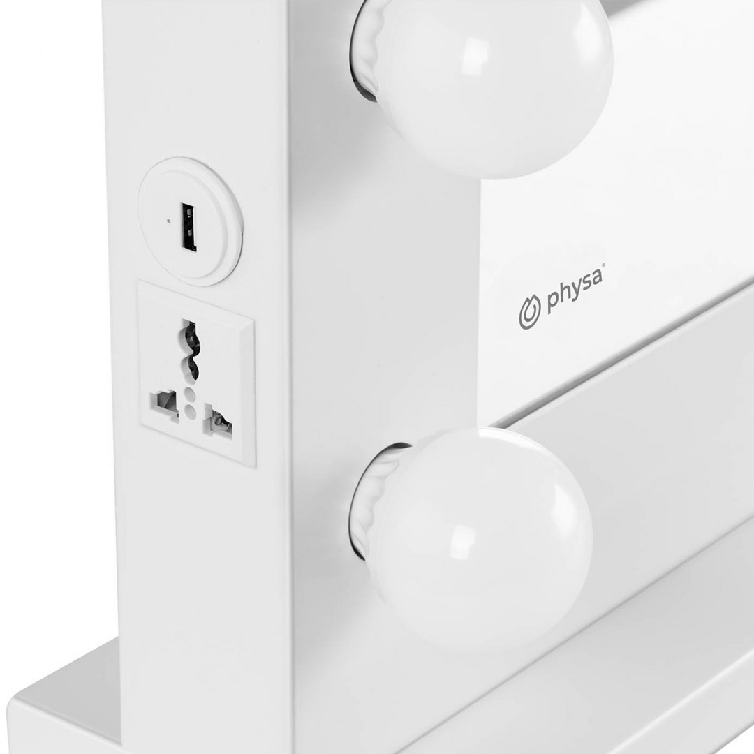 Lustro kosmetyczne do makijażu wizażu z oświetleniem i głośnikiem 10 żarówek LED BT USB 67.5x50.5 cm Physa Lustro kosmetyczne do makijażu wizażu z oświetleniem i głośnikiem 10 żarówek LED BT USB 67.5x50.5 cm Physa