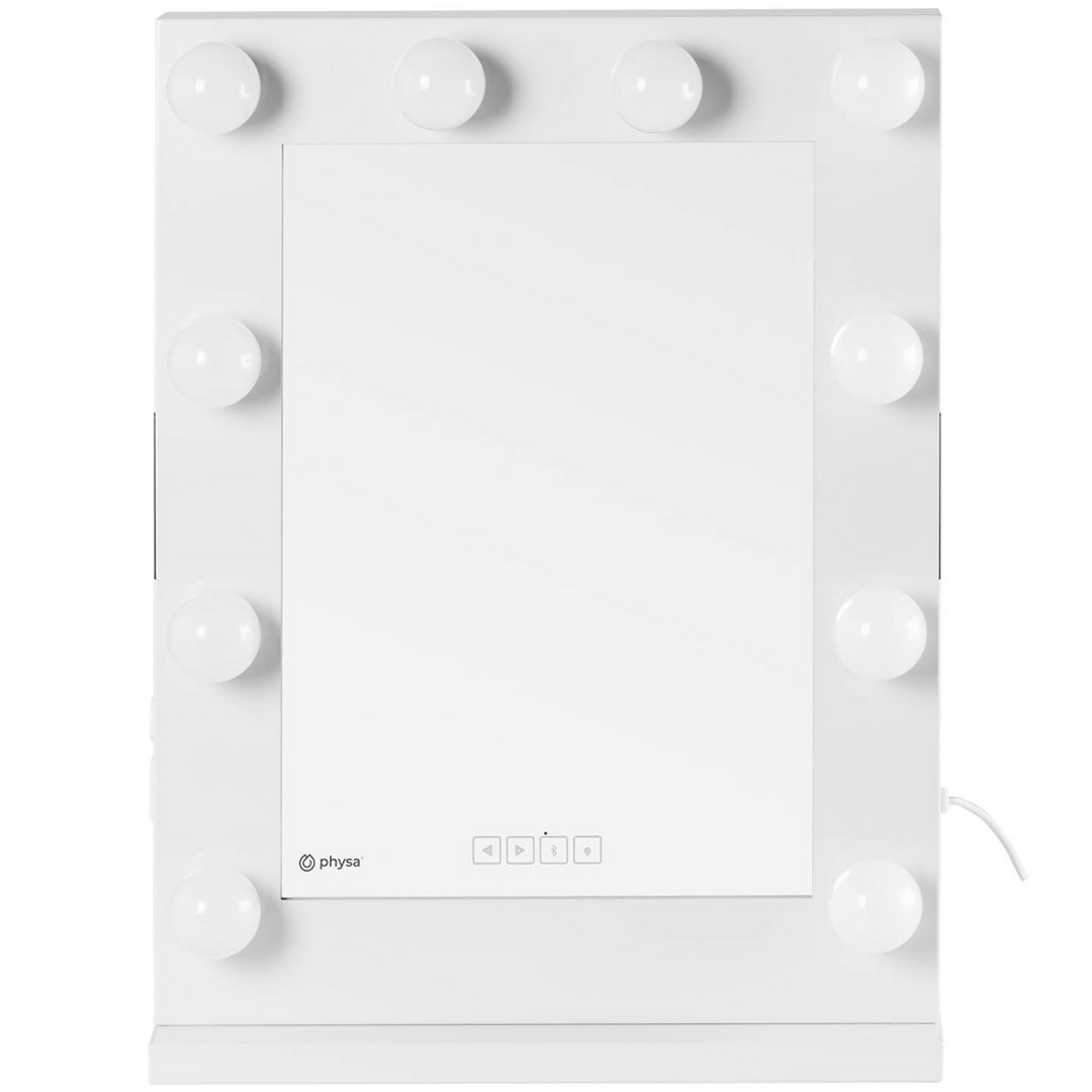 Lustro kosmetyczne do makijażu wizażu z oświetleniem i głośnikiem 10 żarówek LED BT USB 67.5x50.5 cm Physa Lustro kosmetyczne do makijażu wizażu z oświetleniem i głośnikiem 10 żarówek LED BT USB 67.5x50.5 cm Physa