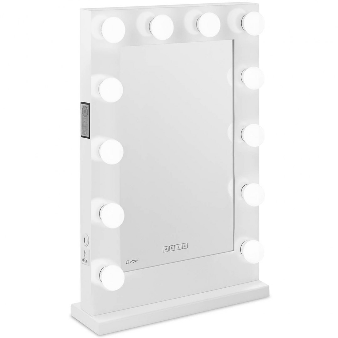 Lustro kosmetyczne do makijażu wizażu z oświetleniem i głośnikiem 12 żarówek LED BT USB 78x50 cm Physa Lustro kosmetyczne do makijażu wizażu z oświetleniem i głośnikiem 12 żarówek LED BT USB 78x50 cm Physa