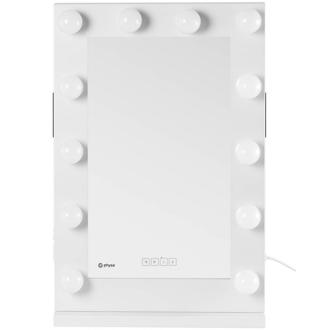 Lustro kosmetyczne do makijażu wizażu z oświetleniem i głośnikiem 12 żarówek LED BT USB 78x50 cm Physa Lustro kosmetyczne do makijażu wizażu z oświetleniem i głośnikiem 12 żarówek LED BT USB 78x50 cm Physa