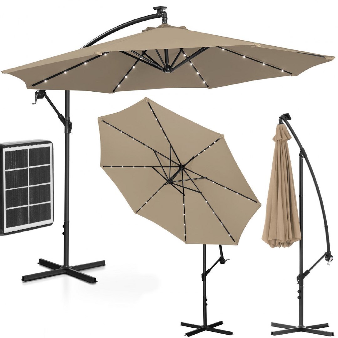 Parasol ogrodowy na wysięgniku okrągły z oświetleniem LED śr. 300 cm beżowy UNIPRODO Parasol ogrodowy na wysięgniku okrągły z oświetleniem LED śr. 300 cm beżowy UNIPRODO
