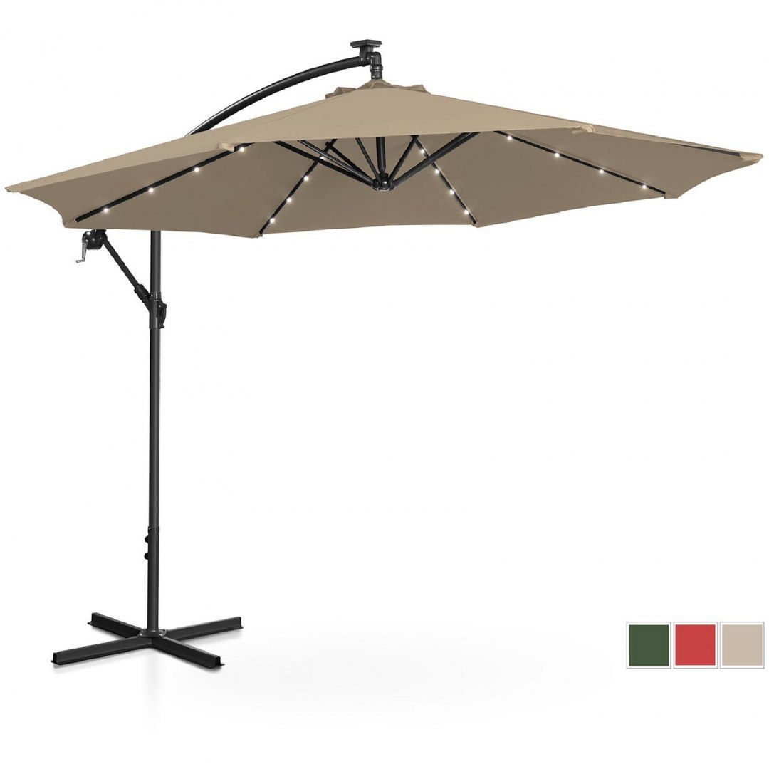 Parasol ogrodowy na wysięgniku okrągły z oświetleniem LED śr. 300 cm beżowy UNIPRODO Parasol ogrodowy na wysięgniku okrągły z oświetleniem LED śr. 300 cm beżowy UNIPRODO