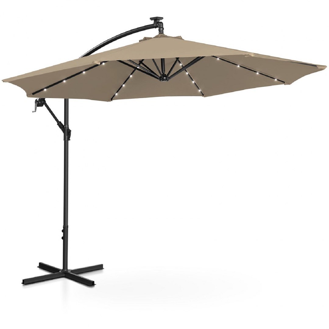 Parasol ogrodowy na wysięgniku okrągły z oświetleniem LED śr. 300 cm beżowy UNIPRODO Parasol ogrodowy na wysięgniku okrągły z oświetleniem LED śr. 300 cm beżowy UNIPRODO