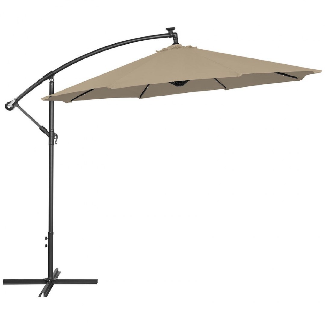 Parasol ogrodowy na wysięgniku okrągły z oświetleniem LED śr. 300 cm beżowy UNIPRODO Parasol ogrodowy na wysięgniku okrągły z oświetleniem LED śr. 300 cm beżowy UNIPRODO
