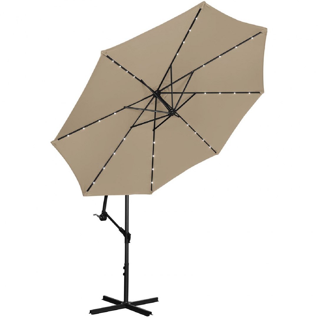 Parasol ogrodowy na wysięgniku okrągły z oświetleniem LED śr. 300 cm beżowy UNIPRODO Parasol ogrodowy na wysięgniku okrągły z oświetleniem LED śr. 300 cm beżowy UNIPRODO
