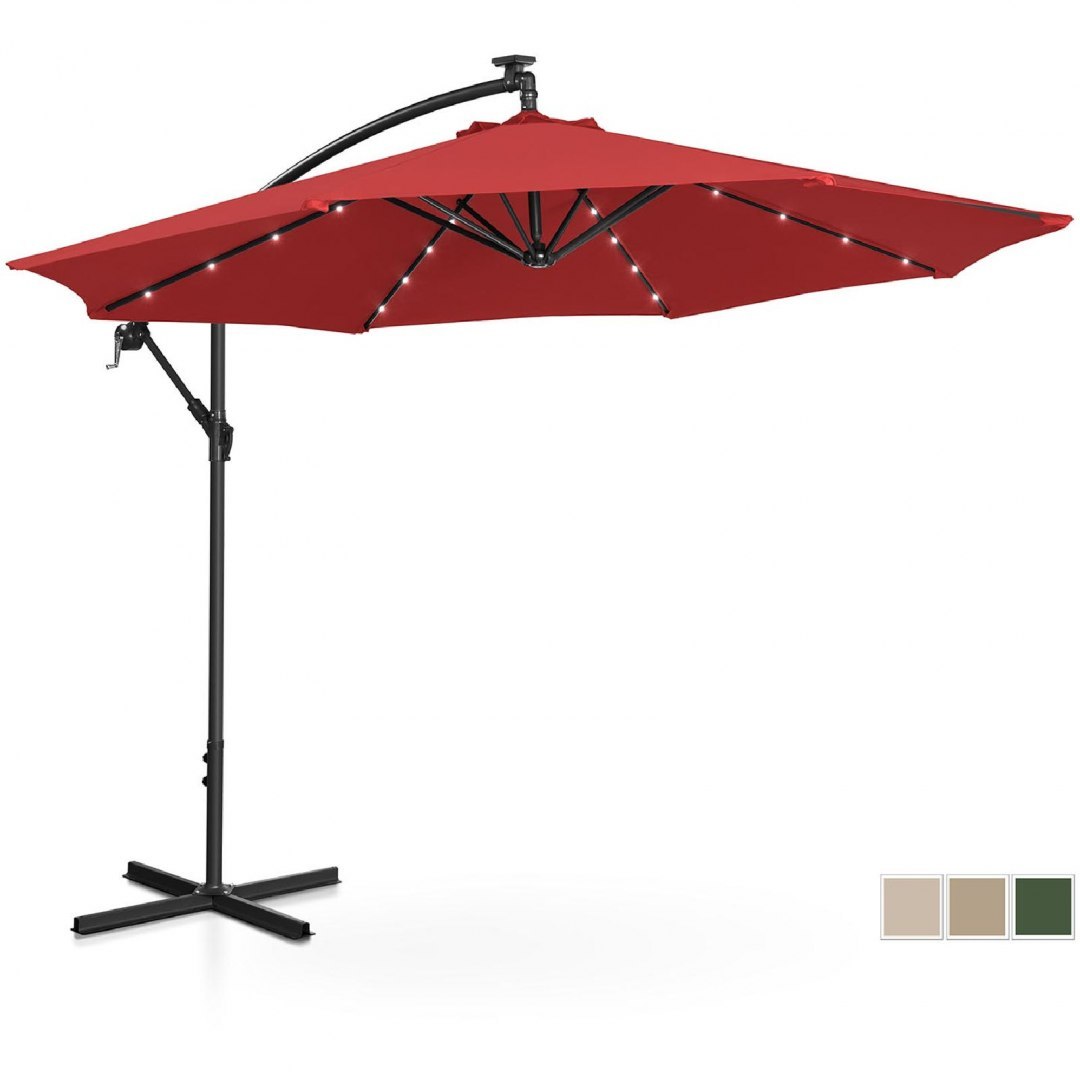 Parasol ogrodowy na wysięgniku okrągły z oświetleniem LED śr. 300 cm czerwony UNIPRODO Parasol ogrodowy na wysięgniku okrągły z oświetleniem LED śr. 300 cm czerwony UNIPRODO