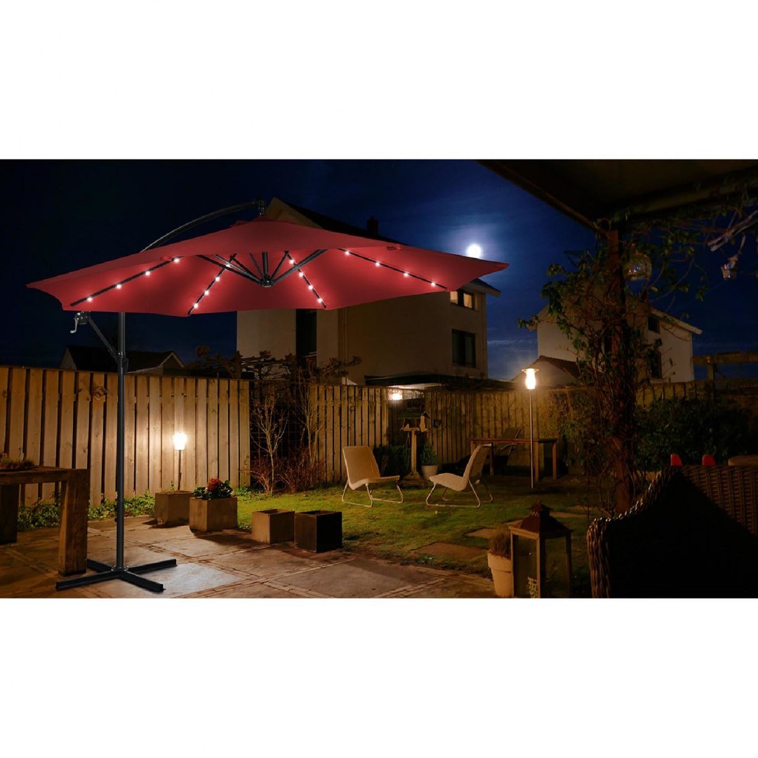 Parasol ogrodowy na wysięgniku okrągły z oświetleniem LED śr. 300 cm czerwony UNIPRODO Parasol ogrodowy na wysięgniku okrągły z oświetleniem LED śr. 300 cm czerwony UNIPRODO