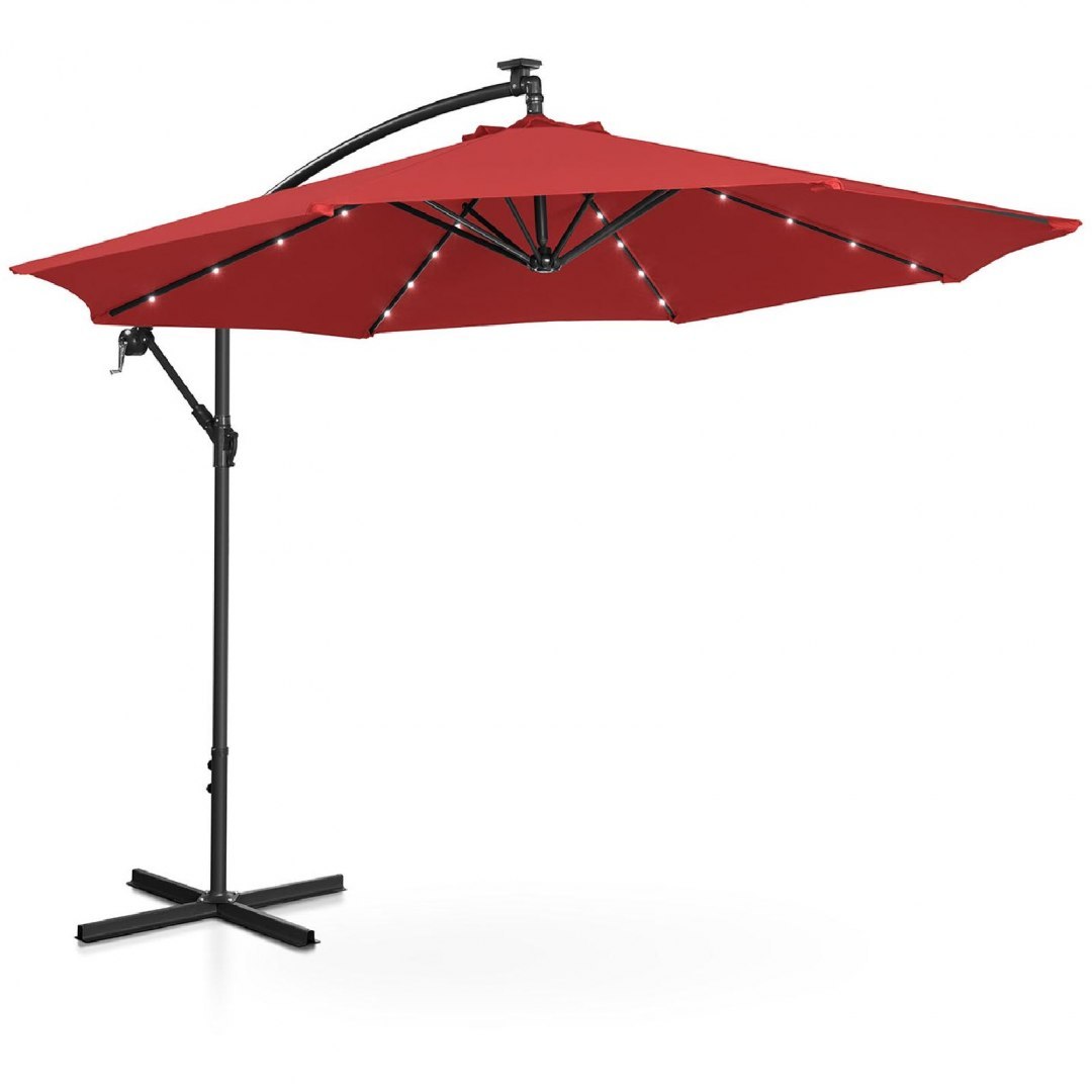 Parasol ogrodowy na wysięgniku okrągły z oświetleniem LED śr. 300 cm czerwony UNIPRODO Parasol ogrodowy na wysięgniku okrągły z oświetleniem LED śr. 300 cm czerwony UNIPRODO