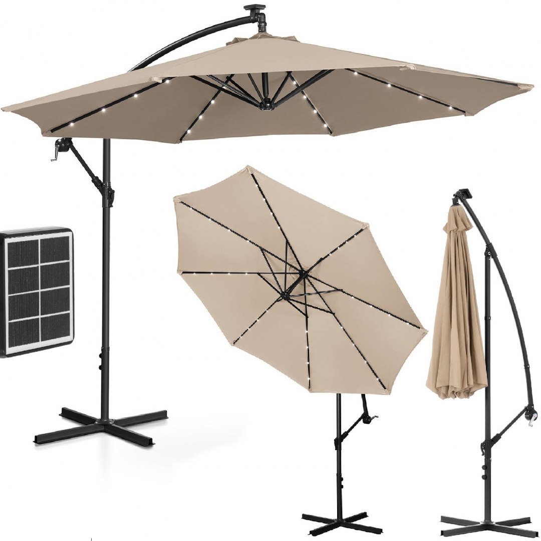 Parasol ogrodowy na wysięgniku okrągły z oświetleniem LED śr. 300 cm kremowy UNIPRODO Parasol ogrodowy na wysięgniku okrągły z oświetleniem LED śr. 300 cm kremowy UNIPRODO