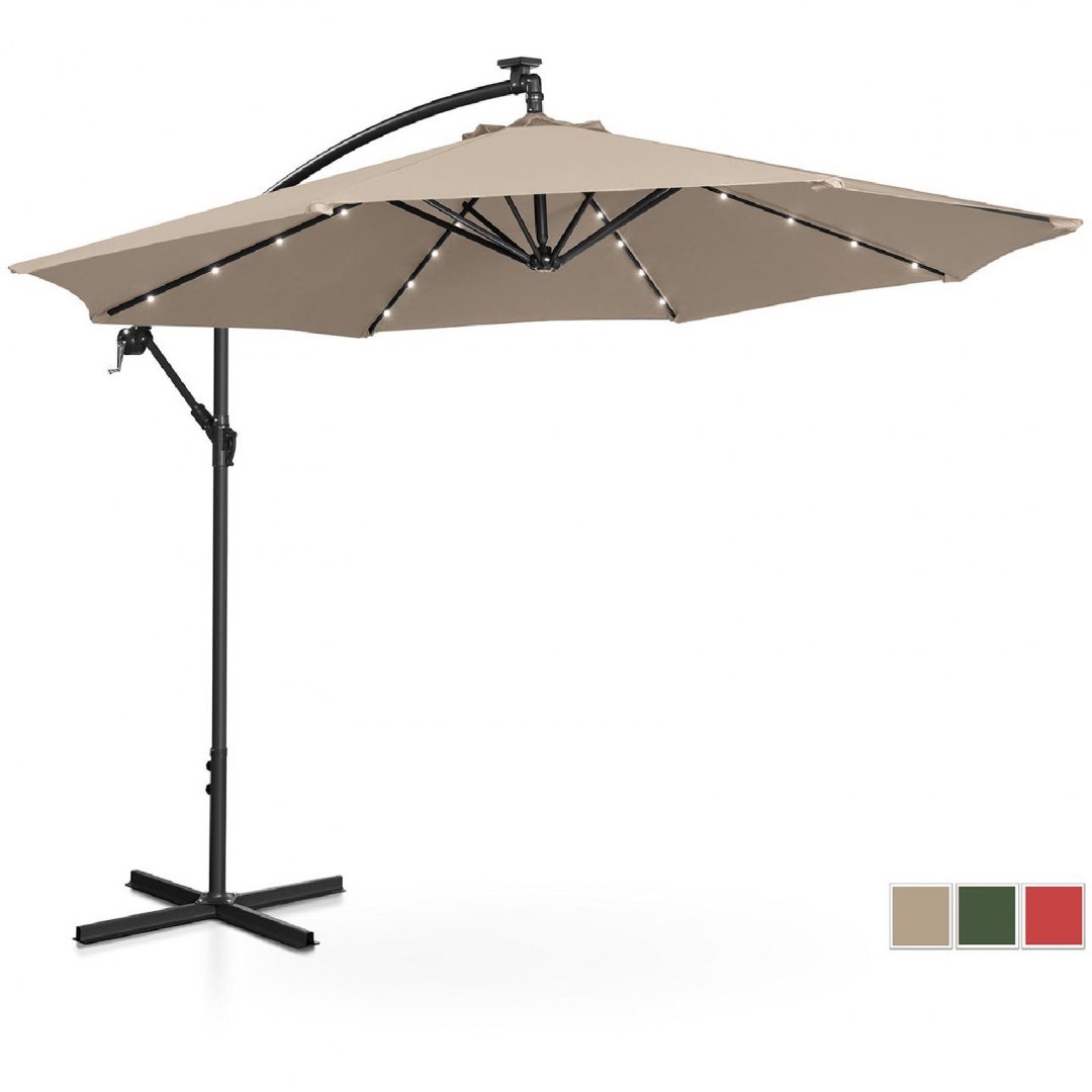 Parasol ogrodowy na wysięgniku okrągły z oświetleniem LED śr. 300 cm kremowy UNIPRODO Parasol ogrodowy na wysięgniku okrągły z oświetleniem LED śr. 300 cm kremowy UNIPRODO