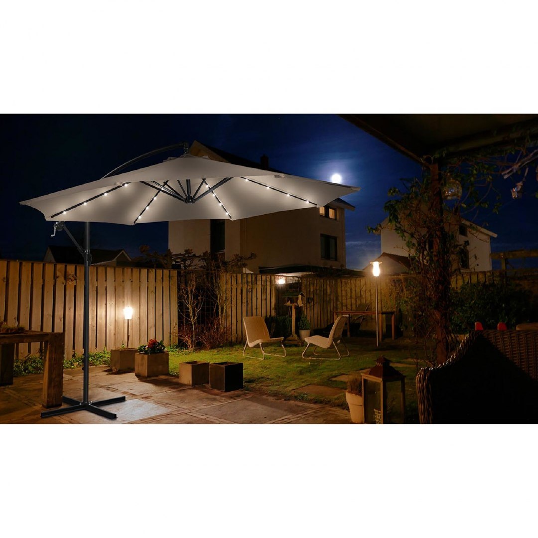 Parasol ogrodowy na wysięgniku okrągły z oświetleniem LED śr. 300 cm kremowy UNIPRODO Parasol ogrodowy na wysięgniku okrągły z oświetleniem LED śr. 300 cm kremowy UNIPRODO