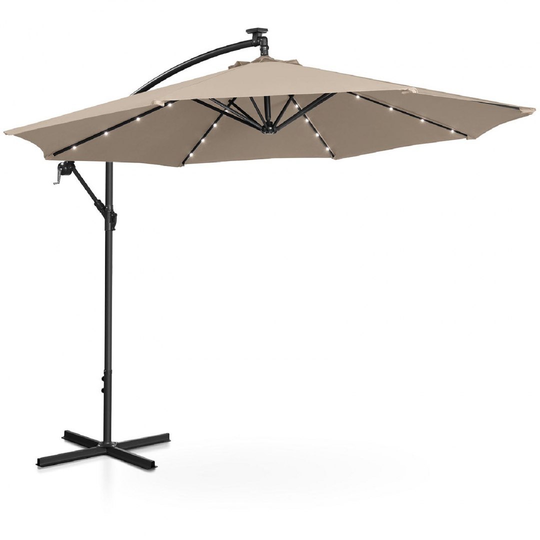 Parasol ogrodowy na wysięgniku okrągły z oświetleniem LED śr. 300 cm kremowy UNIPRODO Parasol ogrodowy na wysięgniku okrągły z oświetleniem LED śr. 300 cm kremowy UNIPRODO