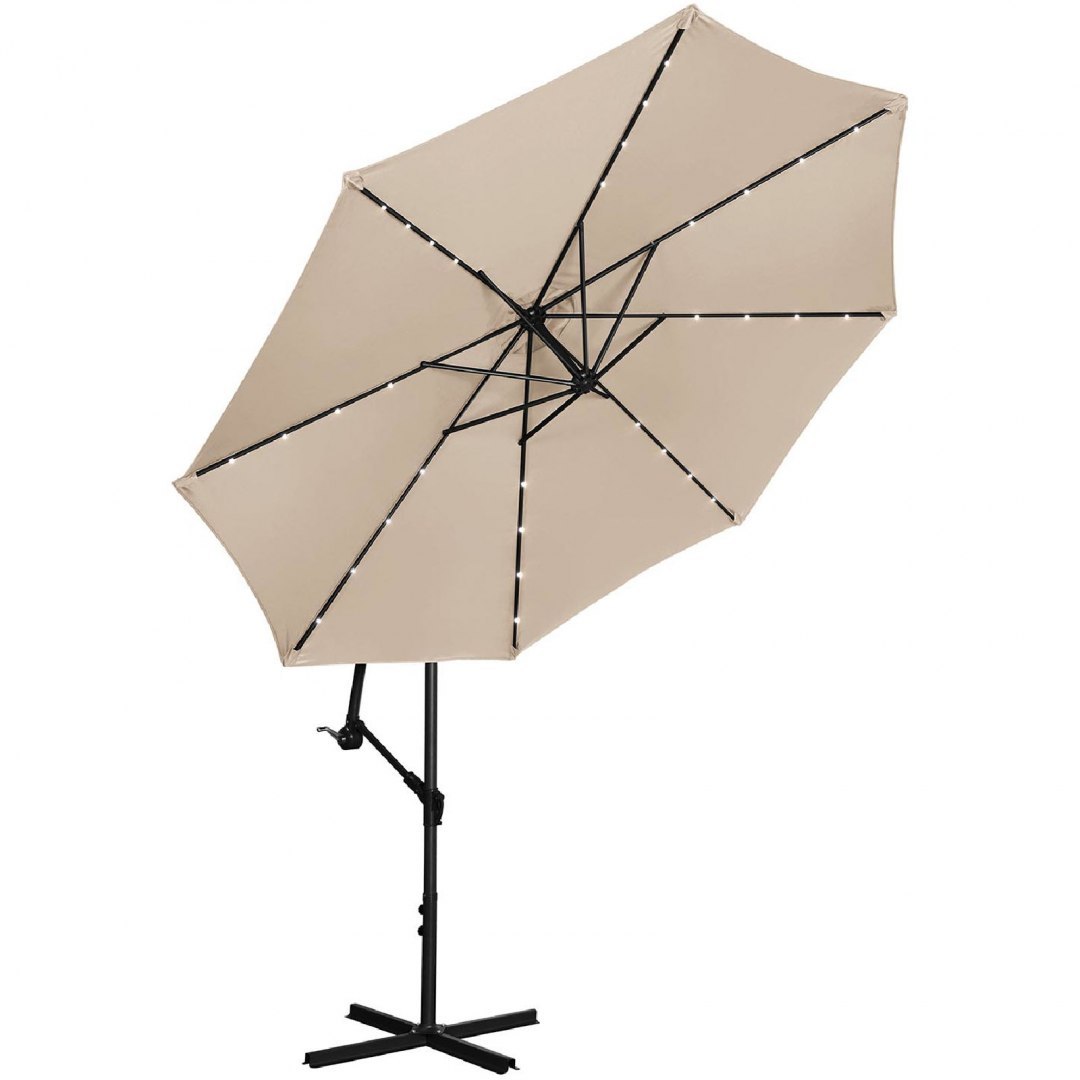 Parasol ogrodowy na wysięgniku okrągły z oświetleniem LED śr. 300 cm kremowy UNIPRODO Parasol ogrodowy na wysięgniku okrągły z oświetleniem LED śr. 300 cm kremowy UNIPRODO