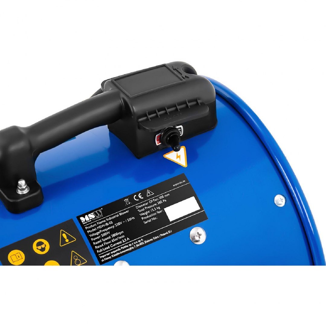 Wentylator dmuchawa przemysłowa osiowa do chłodzenia i cyrkulacji powietrza 500 W śr. 300 mm MSW Wentylator dmuchawa przemysłowa osiowa do chłodzenia i cyrkulacji powietrza 500 W śr. 300 mm MSW