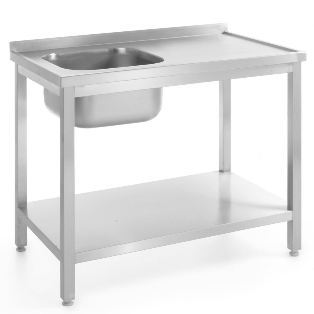 Stół blat roboczy gastronomiczny przyścienny ze zlewem i półką skręcany 100x60x85 cm LEWY - Hendi 812631 Hendi Stół blat roboczy gastronomiczny przyścienny ze zlewem i półką skręcany 100x60x85 cm LEWY - Hendi 812631 Hendi
