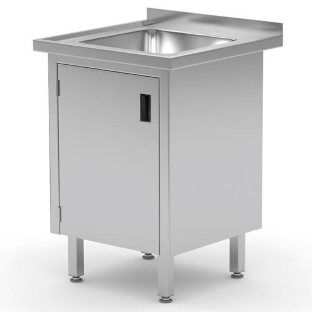 Zlew roboczy gastronomiczny z szafką z drzwiami na zawiasach spawany 60x60x85 cm - Hendi 813522 Hendi Zlew roboczy gastronomiczny z szafką z drzwiami na zawiasach spawany 60x60x85 cm - Hendi 813522 Hendi