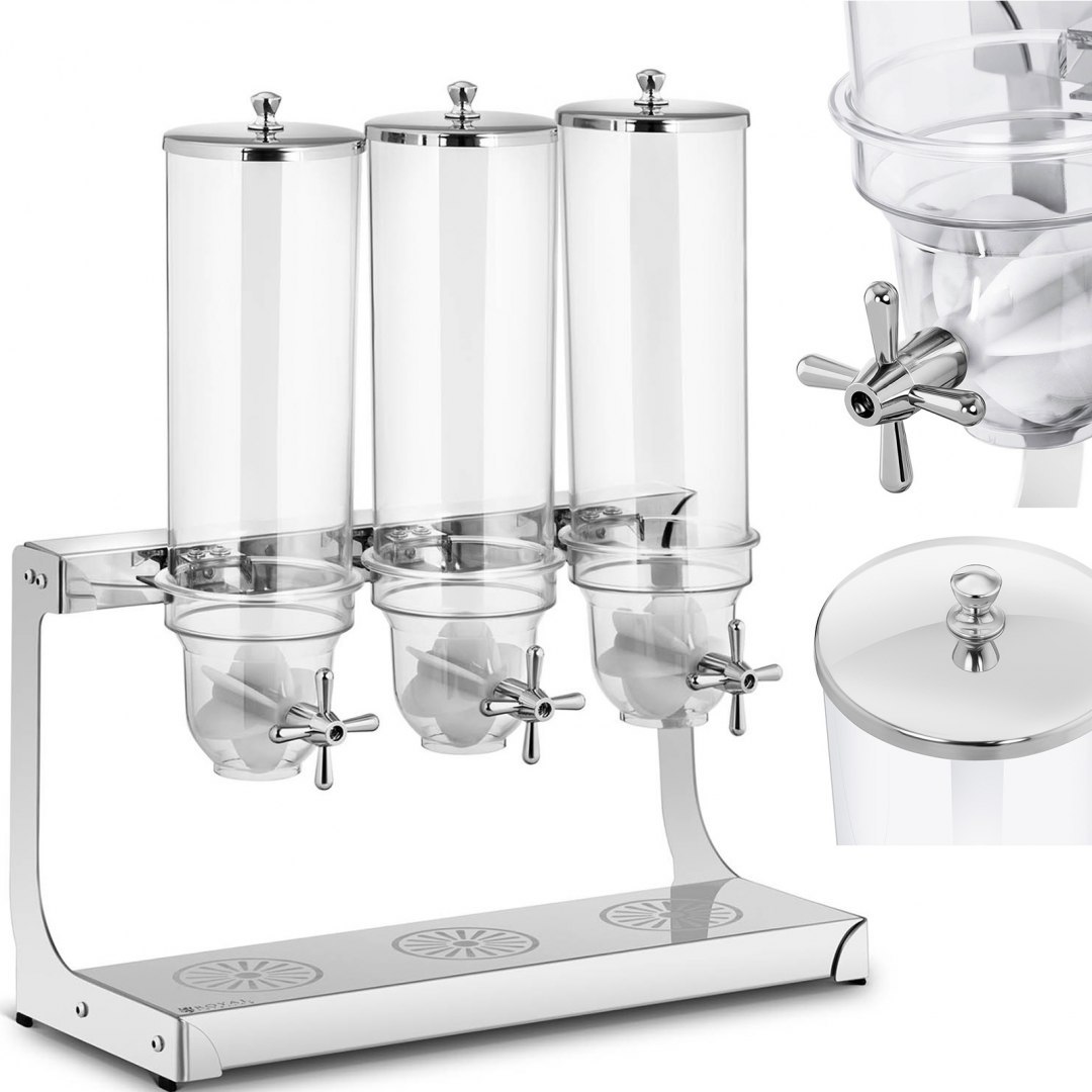 Dozownik dyspenser do płatków ryżu cukierków przezroczysty potrójny 10.5 l Royal Catering Dozownik dyspenser do płatków ryżu cukierków przezroczysty potrójny 10.5 l Royal Catering