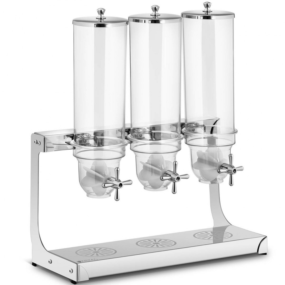 Dozownik dyspenser do płatków ryżu cukierków przezroczysty potrójny 10.5 l Royal Catering Dozownik dyspenser do płatków ryżu cukierków przezroczysty potrójny 10.5 l Royal Catering