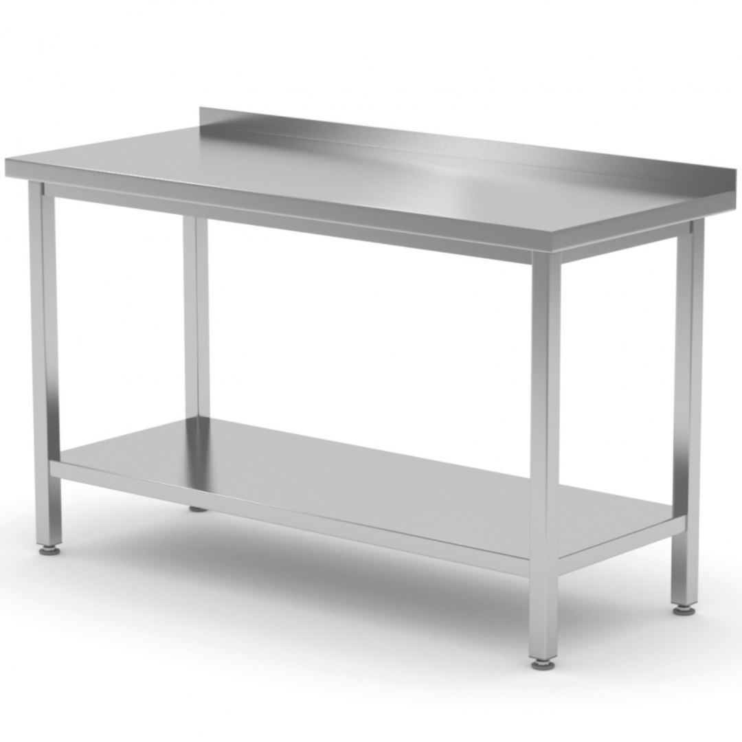 Stół gastronomiczny przyścienny z rantem i półką 160x70x85 cm - Hendi 812754 Hendi Stół gastronomiczny przyścienny z rantem i półką 160x70x85 cm - Hendi 812754 Hendi