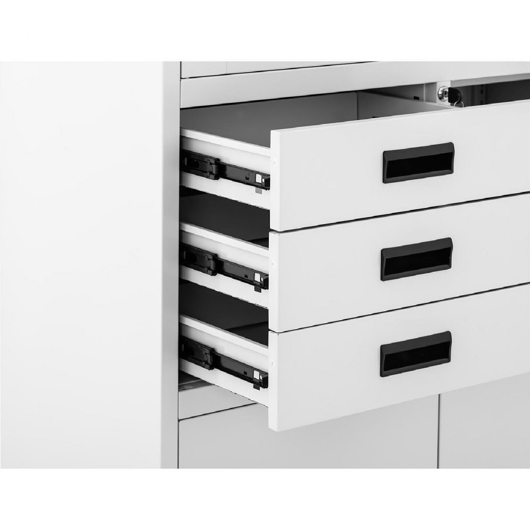 Szafa biurowa metalowa z sejfem przeszkleniem szufladami na dokumenty 40 x 90 x 180 cm FROMM&amp;STARCK