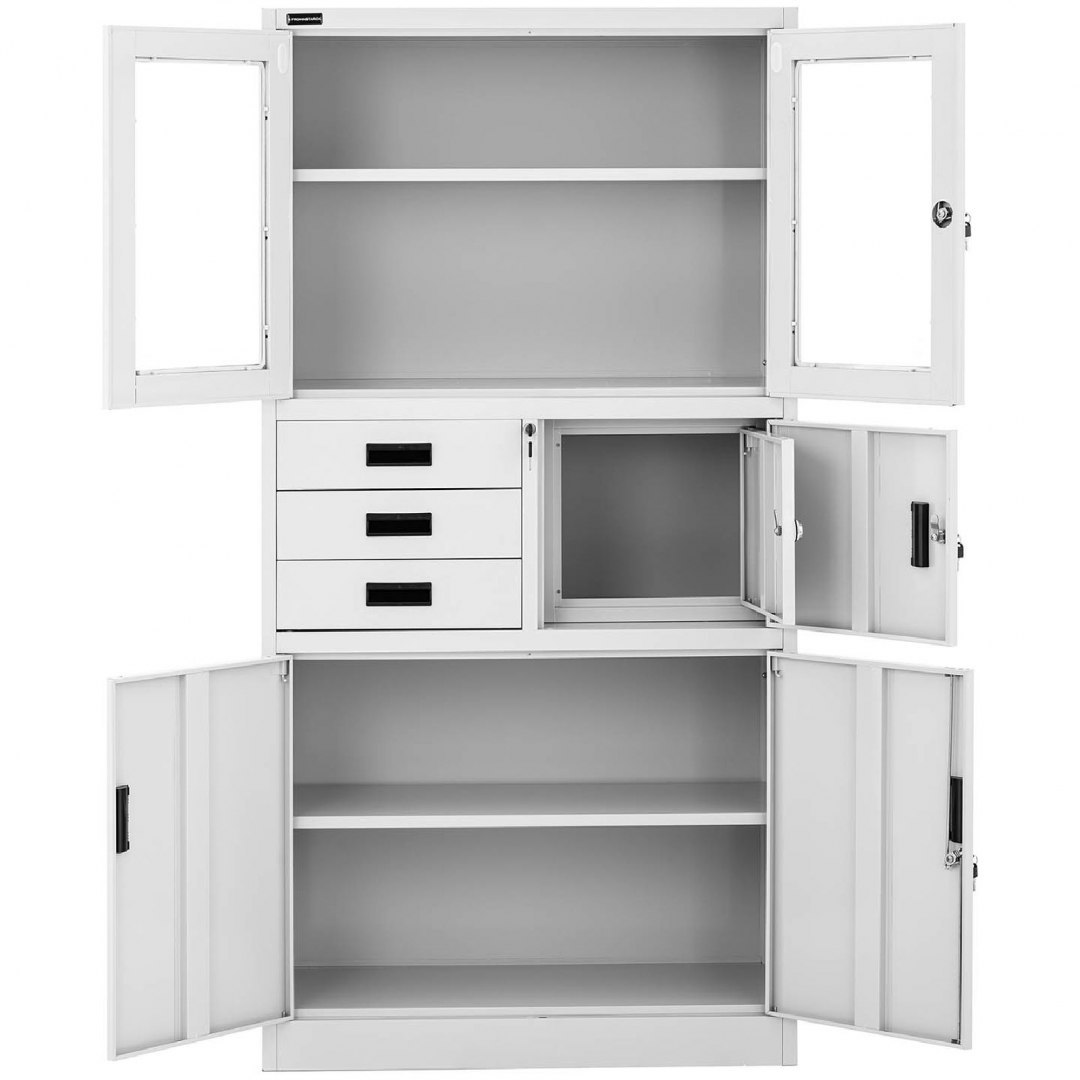 Szafa biurowa metalowa z sejfem przeszkleniem szufladami na dokumenty 40 x 90 x 180 cm FROMM&STARCK Szafa biurowa metalowa z sejfem przeszkleniem szufladami na dokumenty 40 x 90 x 180 cm FROMM&STARCK