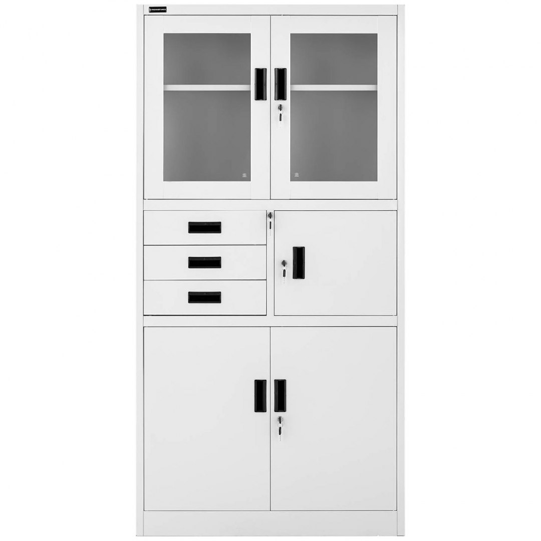 Szafa biurowa metalowa z sejfem przeszkleniem szufladami na dokumenty 40 x 90 x 180 cm FROMM&STARCK Szafa biurowa metalowa z sejfem przeszkleniem szufladami na dokumenty 40 x 90 x 180 cm FROMM&STARCK