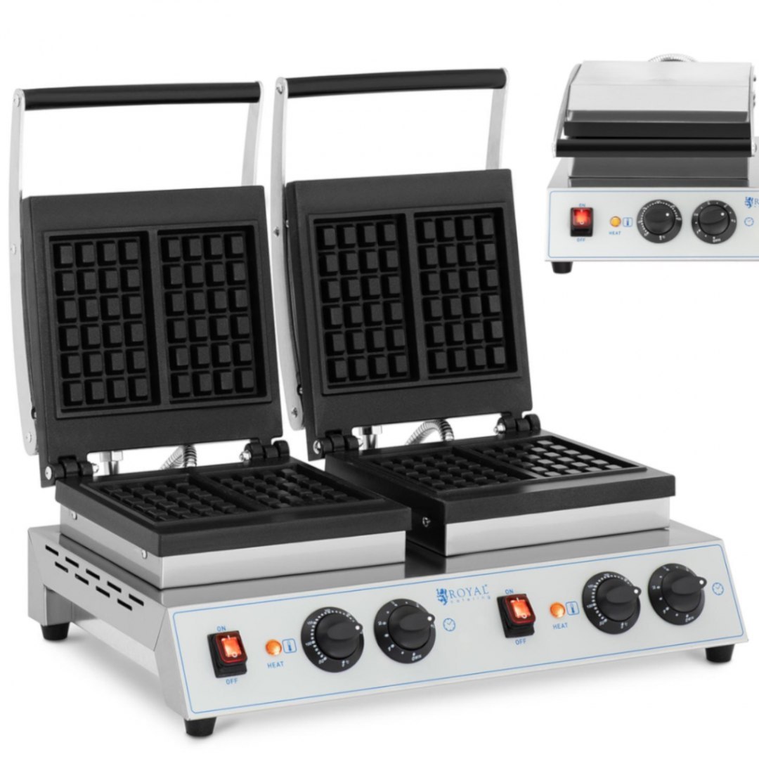 Gofrownica prostokątna podwójna na 4 gofry belgijskie 2 x 1500 W Royal Catering Gofrownica prostokątna podwójna na 4 gofry belgijskie 2 x 1500 W Royal Catering