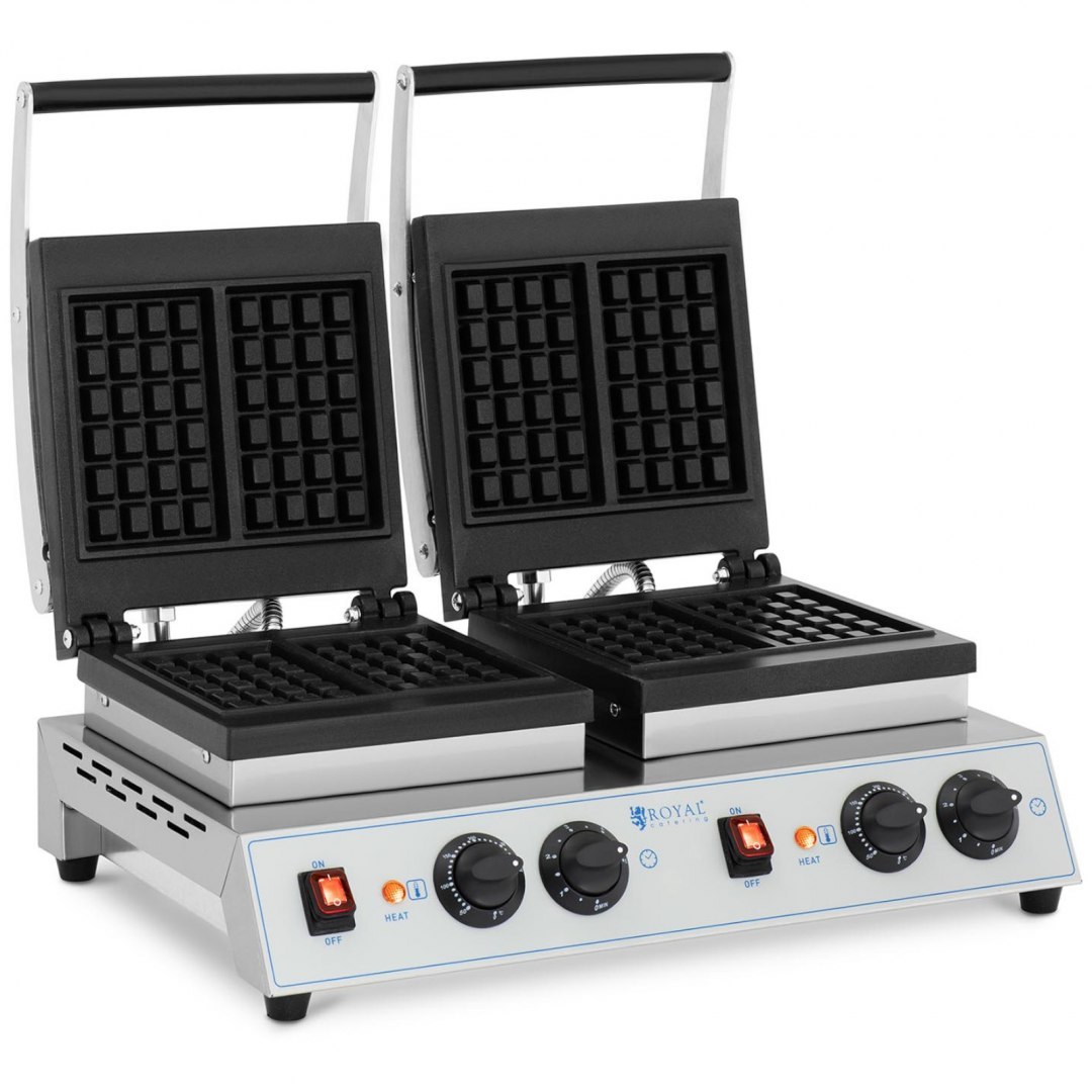 Gofrownica prostokątna podwójna na 4 gofry belgijskie 2 x 1500 W Royal Catering Gofrownica prostokątna podwójna na 4 gofry belgijskie 2 x 1500 W Royal Catering