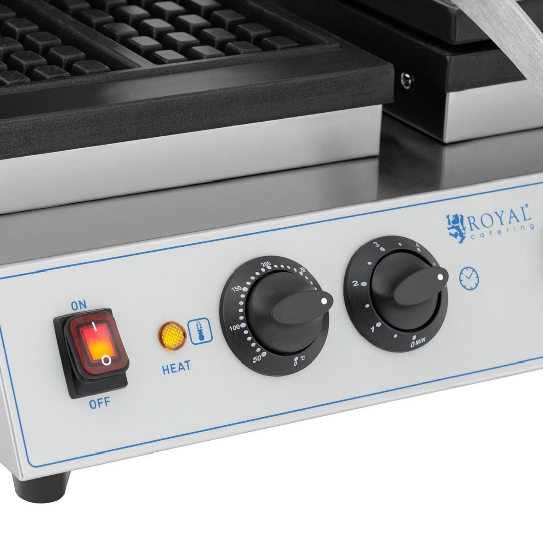 Gofrownica prostokątna podwójna na 4 gofry belgijskie 2 x 1500 W Royal Catering Gofrownica prostokątna podwójna na 4 gofry belgijskie 2 x 1500 W Royal Catering