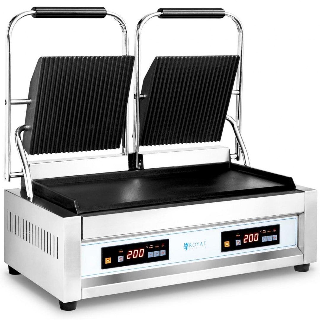 Grill elektryczny kontaktowy podwójny gładki ryflowany sterowany elektronicznie 2 x 1800 W 230V Royal Catering Grill elektryczny kontaktowy podwójny gładki ryflowany sterowany elektronicznie 2 x 1800 W 230V Royal Catering