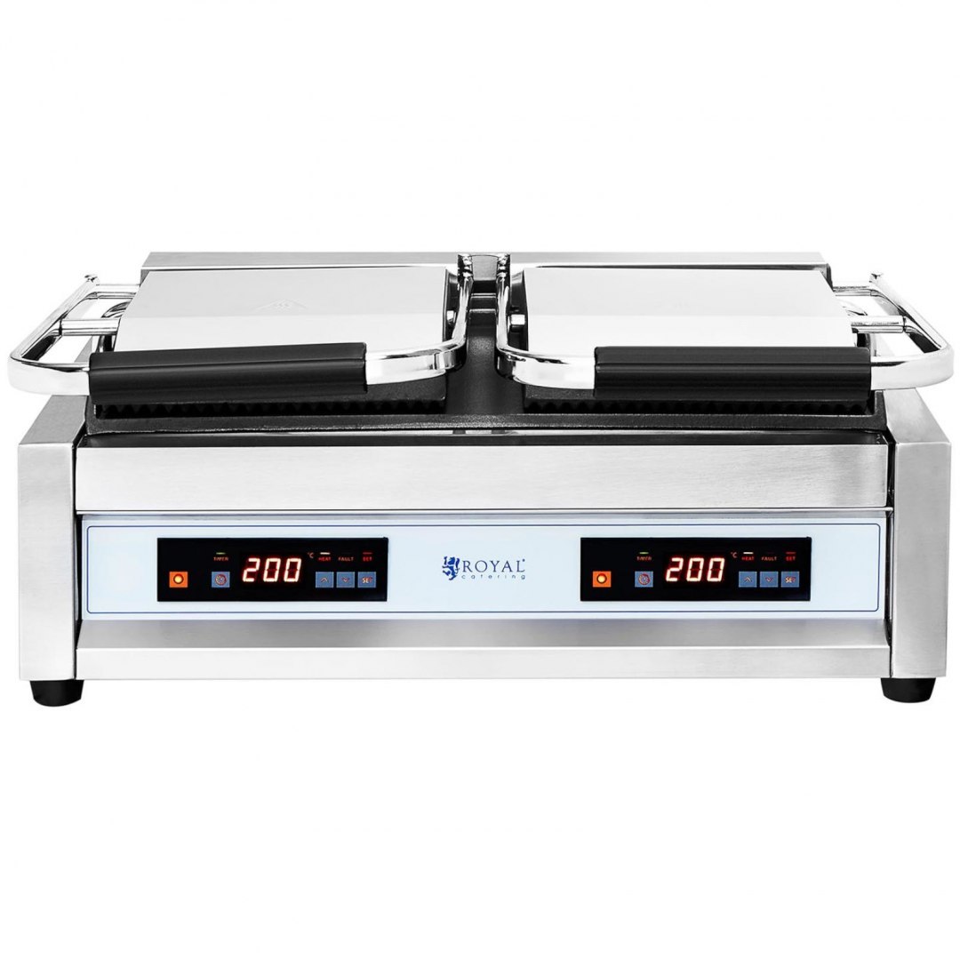 Grill elektryczny kontaktowy podwójny gładki ryflowany sterowany elektronicznie 2 x 1800 W 230V Royal Catering Grill elektryczny kontaktowy podwójny gładki ryflowany sterowany elektronicznie 2 x 1800 W 230V Royal Catering