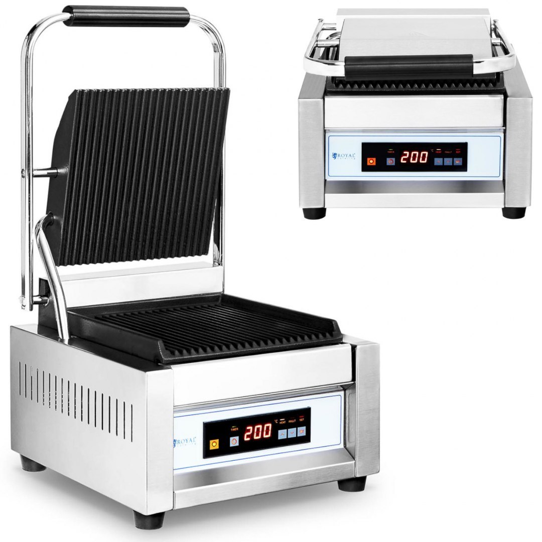 Grill kontaktowy ryflowany sterowany cyfrowo 22 x 23 cm 1800 W Royal Catering Grill kontaktowy ryflowany sterowany cyfrowo 22 x 23 cm 1800 W Royal Catering