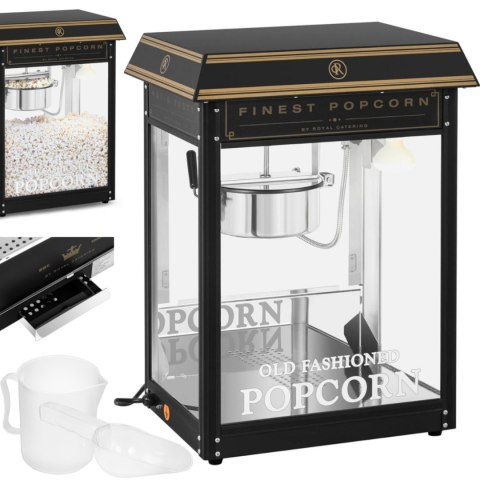 Maszyna automat urządzenie do prażenia popcornu retro TEFLON 1600 W 5-6 kg/h - czarno-złota Royal Catering