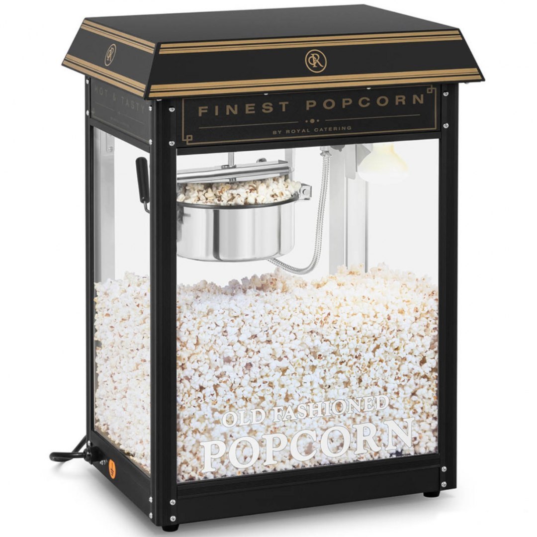 Maszyna automat urządzenie do prażenia popcornu retro TEFLON 1600 W 5-6 kg/h - czarno-złota Royal Catering