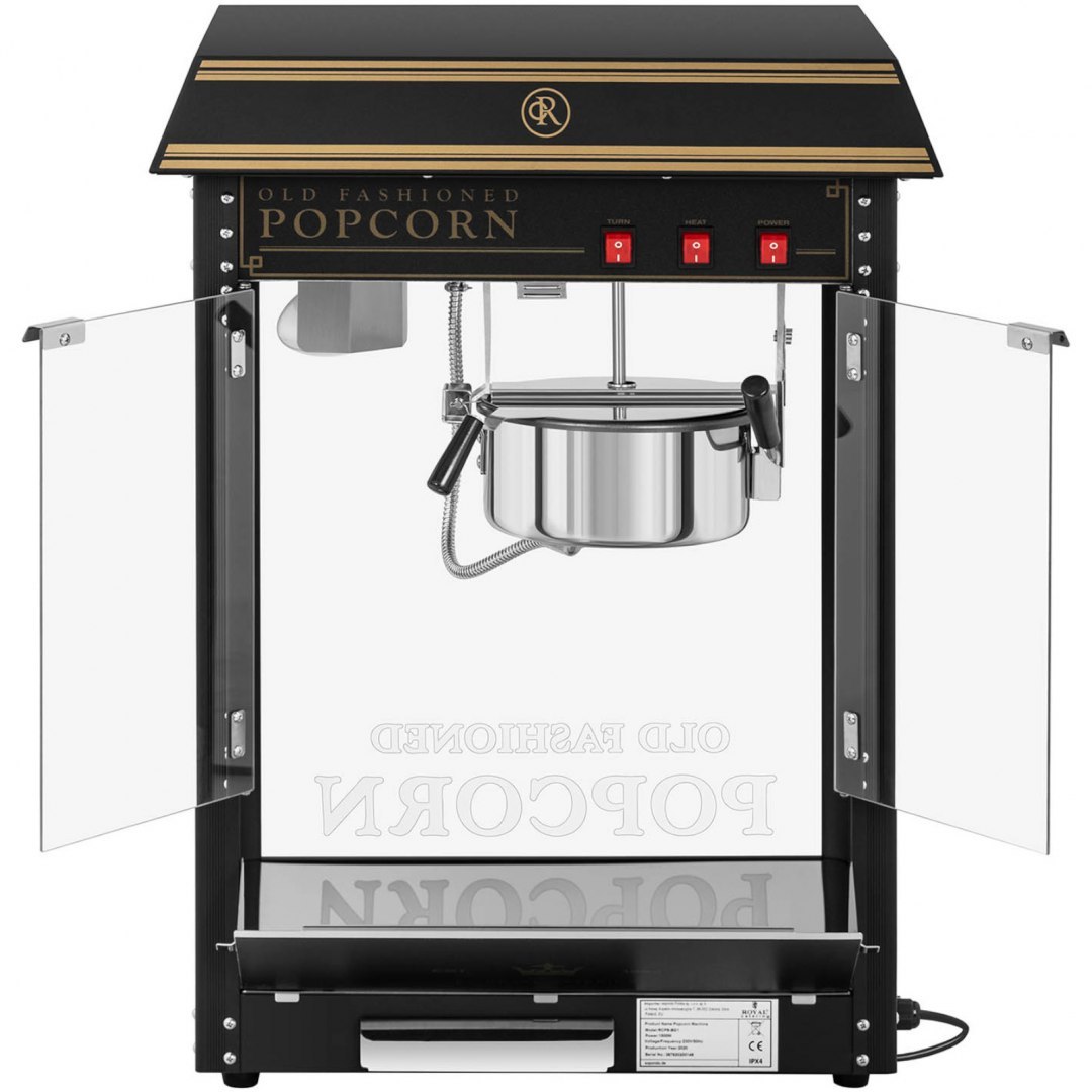 Maszyna automat urządzenie do prażenia popcornu retro TEFLON 1600 W 5-6 kg/h - czarno-złota Royal Catering Maszyna automat urządzenie do prażenia popcornu retro TEFLON 1600 W 5-6 kg/h - czarno-złota Royal Catering