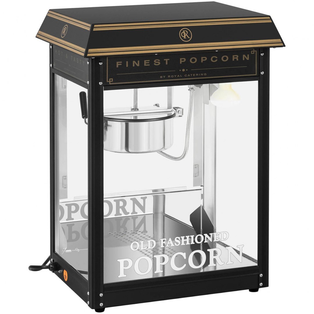 Maszyna automat urządzenie do prażenia popcornu retro TEFLON 1600 W 5-6 kg/h - czarno-złota Royal Catering Maszyna automat urządzenie do prażenia popcornu retro TEFLON 1600 W 5-6 kg/h - czarno-złota Royal Catering