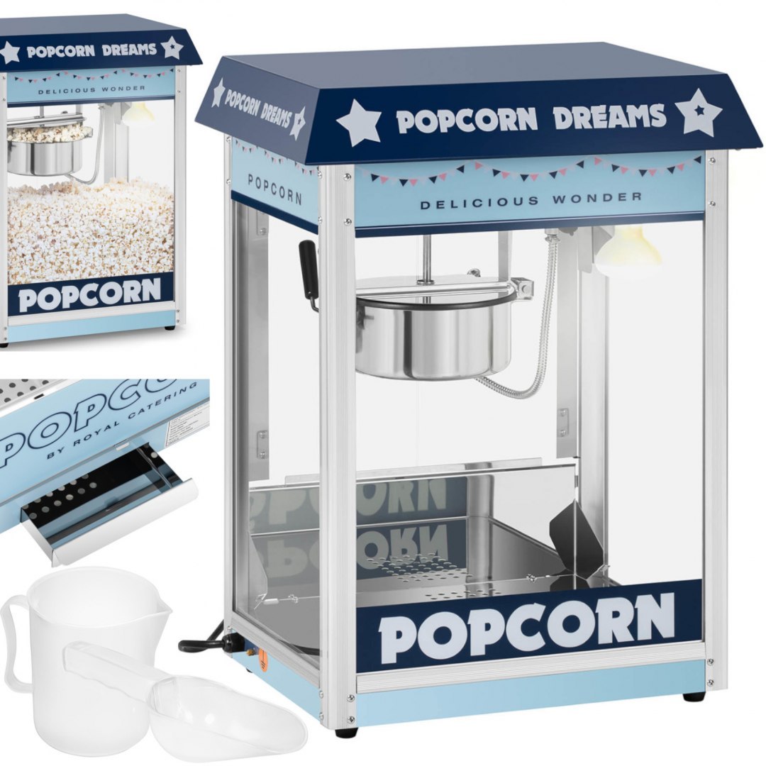 Maszyna automat urządzenie do prażenia popcornu retro TEFLON 1600 W 5-6 kg/h - niebieska Royal Catering Maszyna automat urządzenie do prażenia popcornu retro TEFLON 1600 W 5-6 kg/h - niebieska Royal Catering