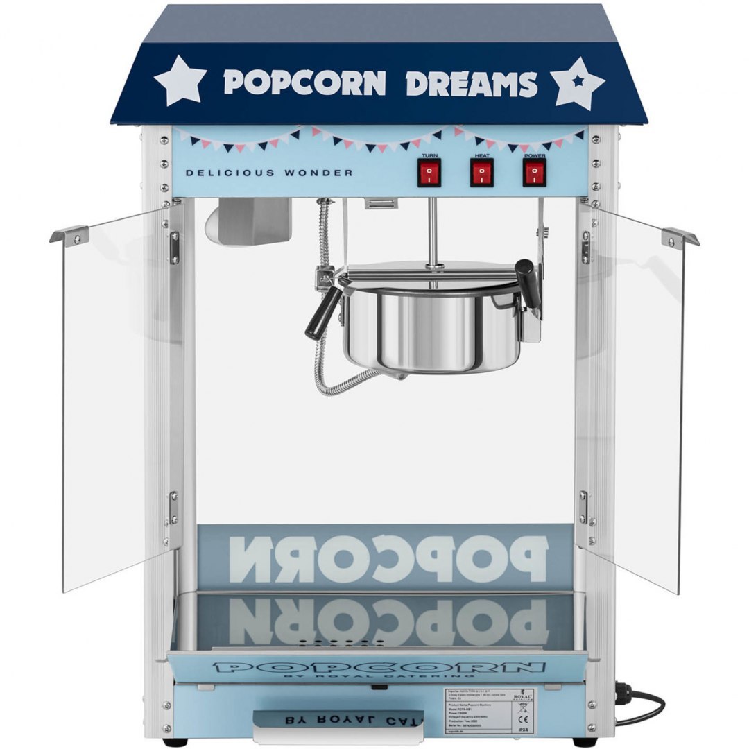 Maszyna automat urządzenie do prażenia popcornu retro TEFLON 1600 W 5-6 kg/h - niebieska Royal Catering Maszyna automat urządzenie do prażenia popcornu retro TEFLON 1600 W 5-6 kg/h - niebieska Royal Catering