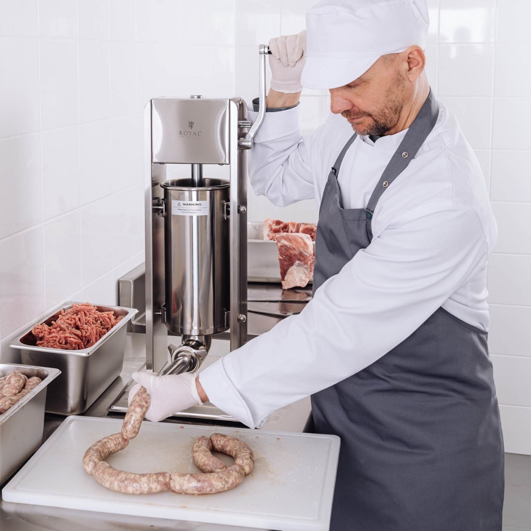 Nadziewarka napełniacz szpryca do kiełbas pionowa ręczna 5 l + 4 lejki Royal Catering Nadziewarka napełniacz szpryca do kiełbas pionowa ręczna 5 l + 4 lejki Royal Catering