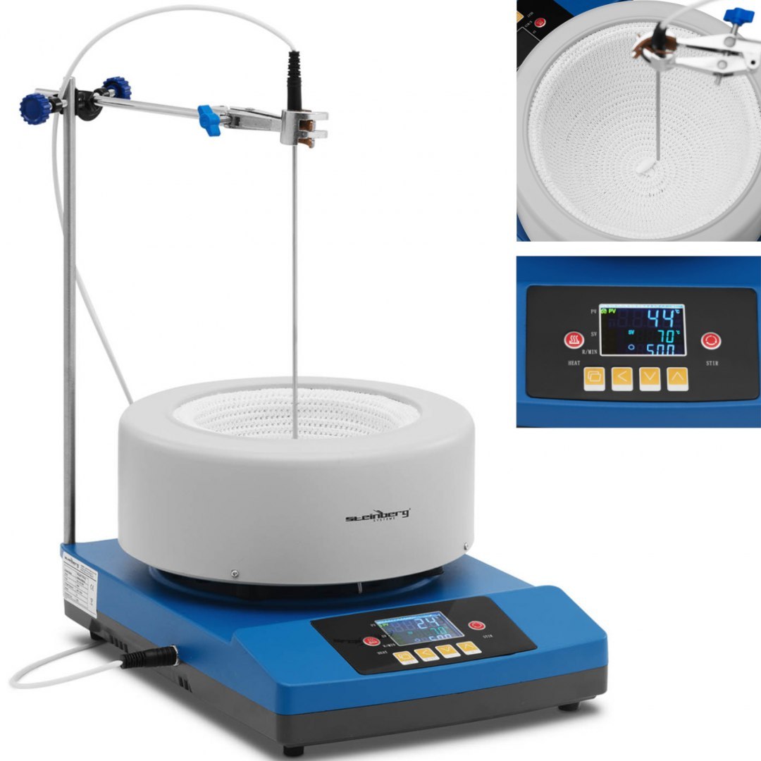 Płaszcz grzewczy laboratoryjny z mieszadłem magnetycznym + statyw 2 l 1800 obr./min 300 C Steinberg Systems Płaszcz grzewczy laboratoryjny z mieszadłem magnetycznym + statyw 2 l 1800 obr./min 300 C Steinberg Systems