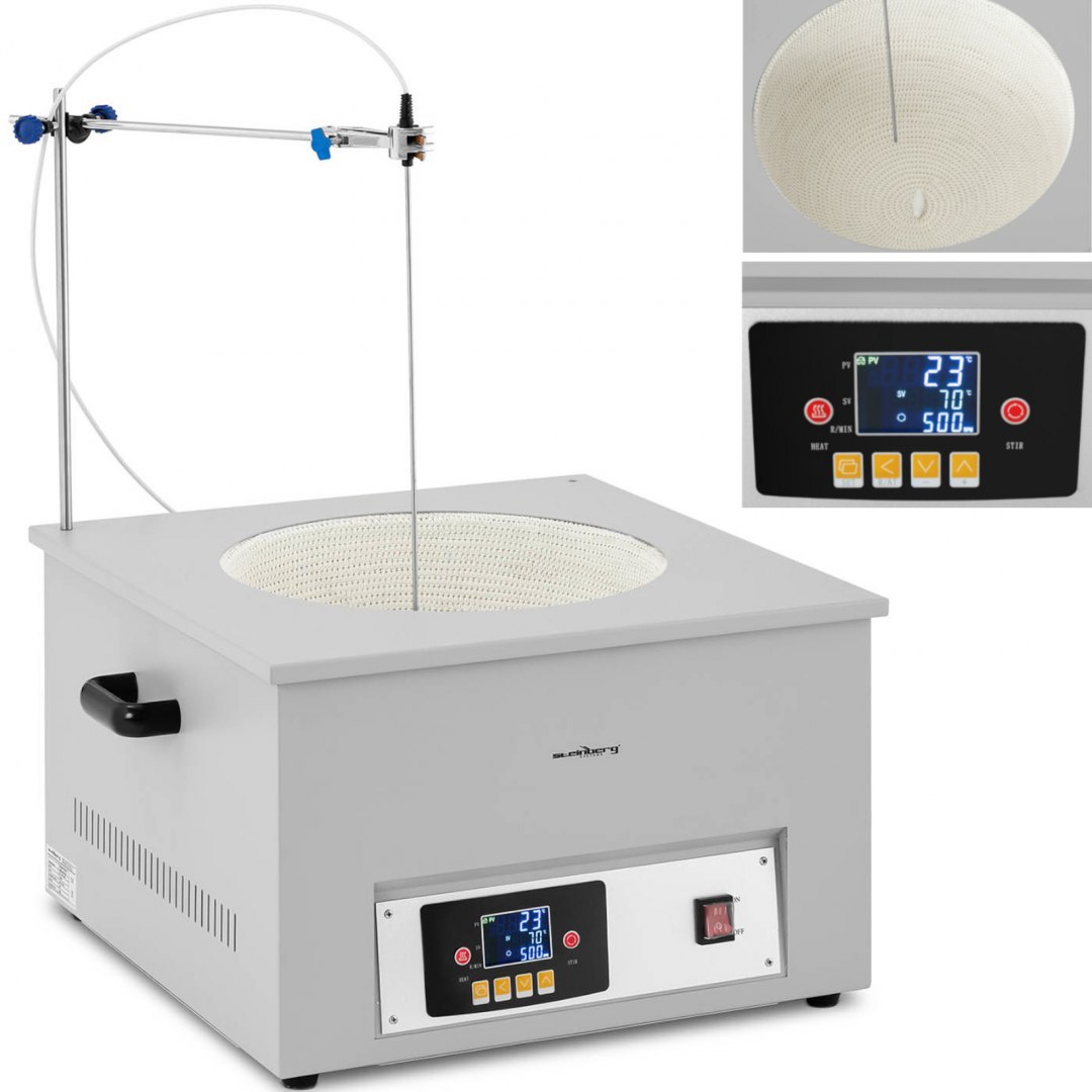 Płaszcz grzewczy laboratoryjny z mieszadłem magnetycznym + statyw 20 l 1800 obr./min 300 C Steinberg Systems Płaszcz grzewczy laboratoryjny z mieszadłem magnetycznym + statyw 20 l 1800 obr./min 300 C Steinberg Systems