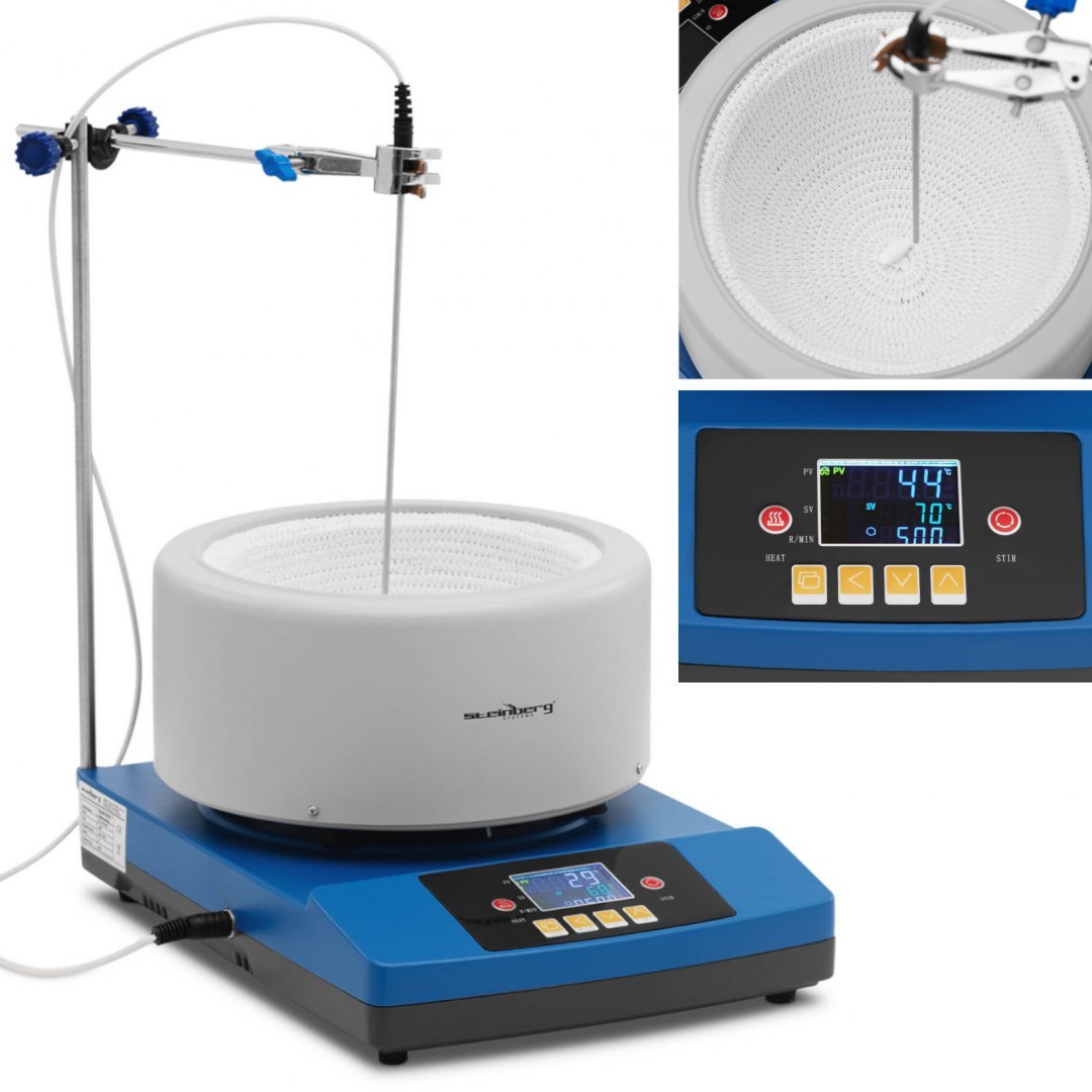 Płaszcz grzewczy laboratoryjny z mieszadłem magnetycznym + statyw 3 l 1800 obr./min 300 C Steinberg Systems Płaszcz grzewczy laboratoryjny z mieszadłem magnetycznym + statyw 3 l 1800 obr./min 300 C Steinberg Systems