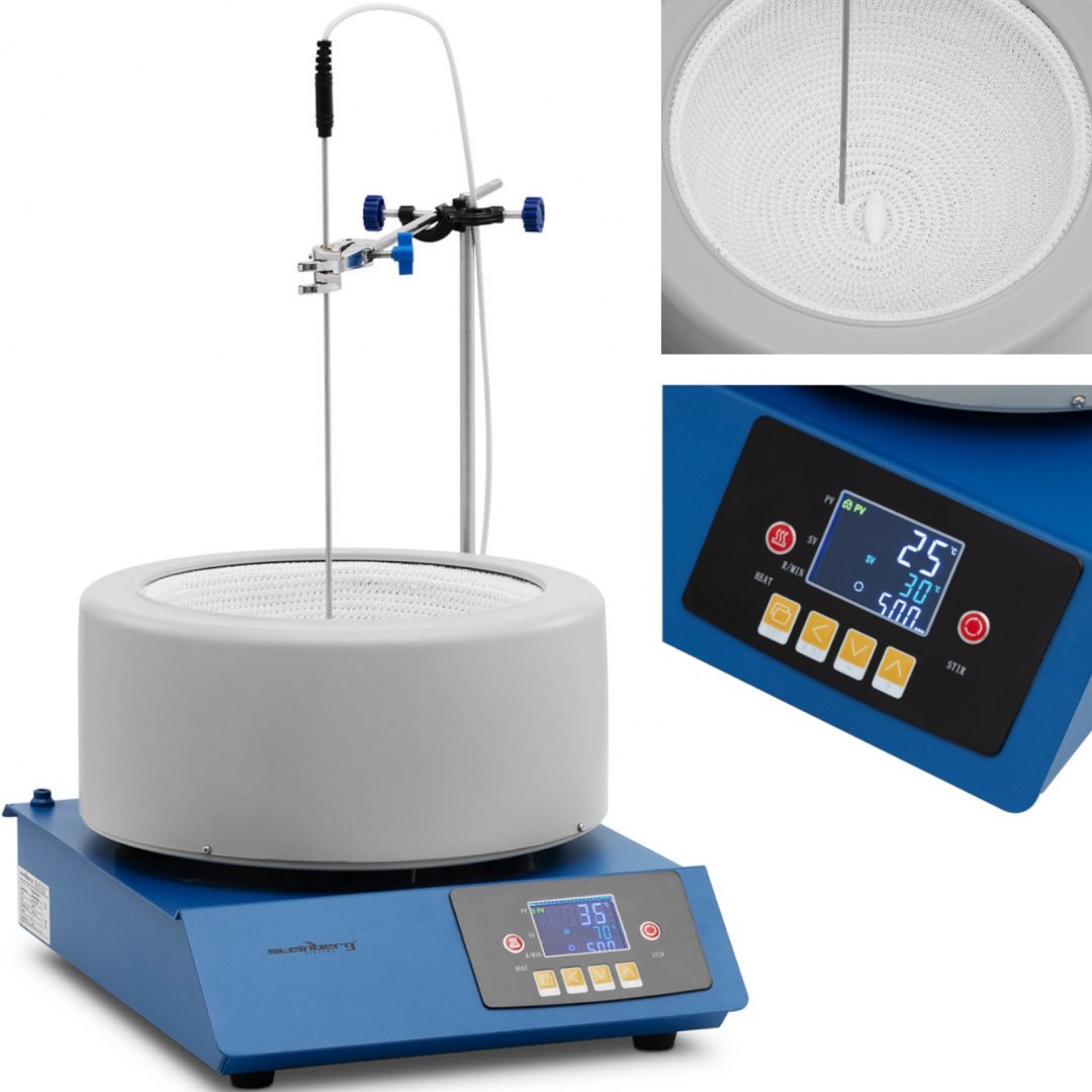 Płaszcz grzewczy laboratoryjny z mieszadłem magnetycznym + statyw 5 l 1800 obr./min 300 C Steinberg Systems Płaszcz grzewczy laboratoryjny z mieszadłem magnetycznym + statyw 5 l 1800 obr./min 300 C Steinberg Systems
