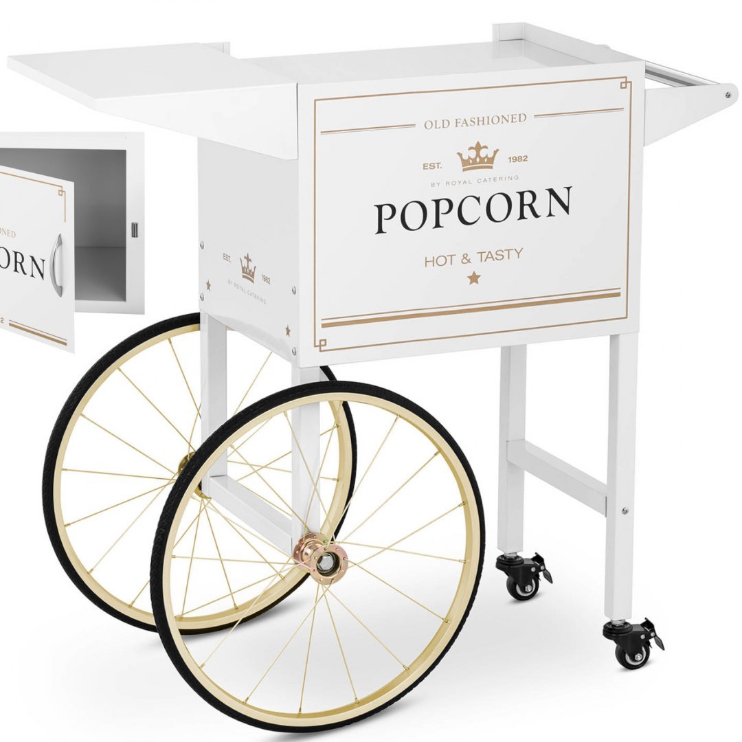 Wózek podstawa do maszyny do popcornu z szafką retro 51 x 37 cm - biało-złoty Royal Catering