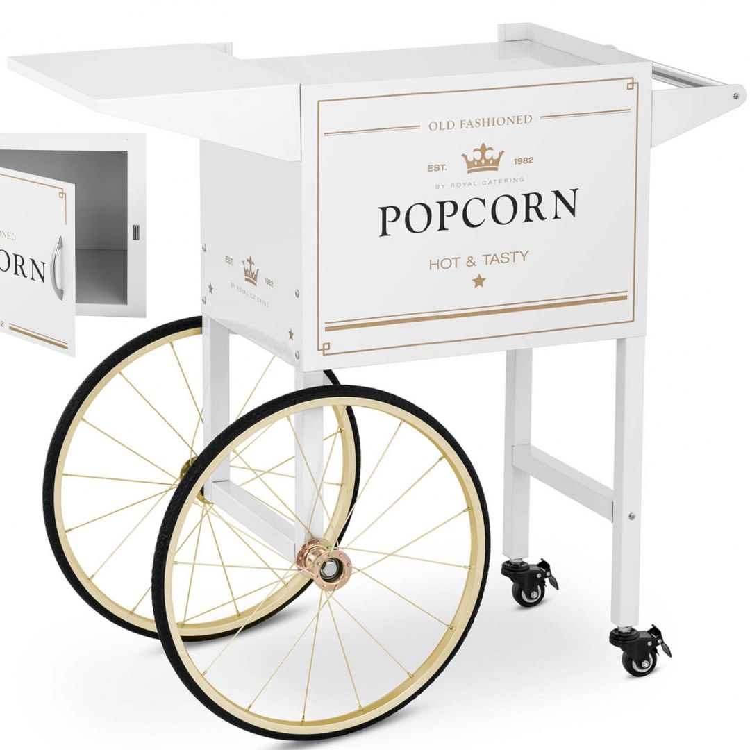 Wózek podstawa do maszyny do popcornu z szafką retro 51 x 37 cm - biało-złoty Royal Catering Wózek podstawa do maszyny do popcornu z szafką retro 51 x 37 cm - biało-złoty Royal Catering